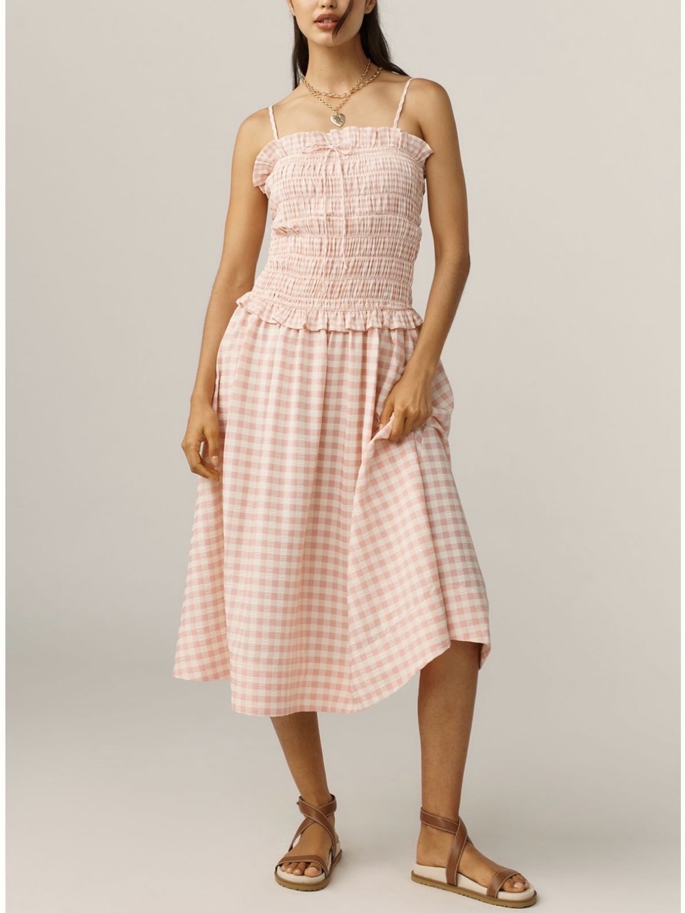 Anthropologie For Love & Lemons Petal Smocked Midi Dress NWT Gingham M